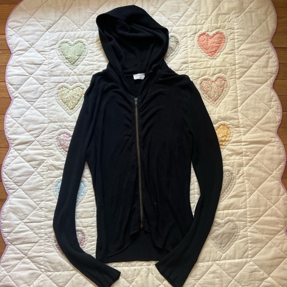 Transit Par-Such Vintage 90s/2000s Black Hooded Patterned Zip-Up Hoodie size 3 - Picture 3 of 10